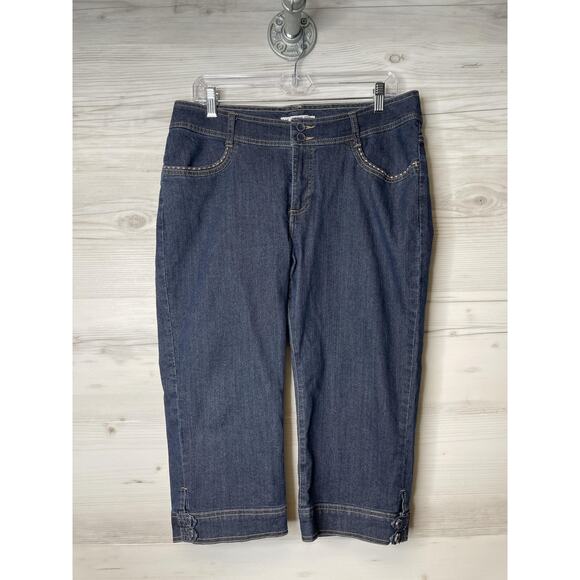 Lee Slender Secret Capris Womens 12 Medium Blue Denim Stretch Crop Button Detail - Picture 1 of 11